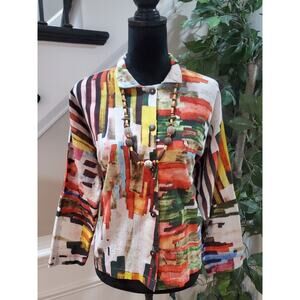 M Square Women's Multicolor Cotton Collared Long Sleeve Button Down Shirt Size 0